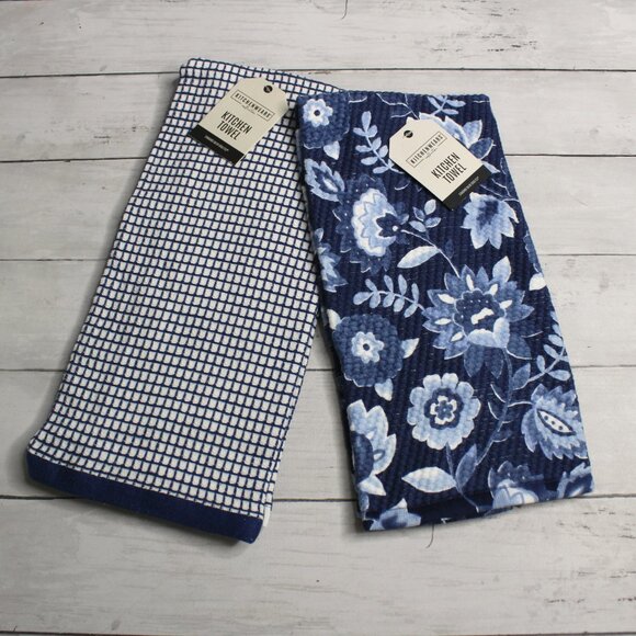 Ritz Kitchenwears Collection Kitchen Towel Lot Blue White Check Floral - Picture 2 of 5